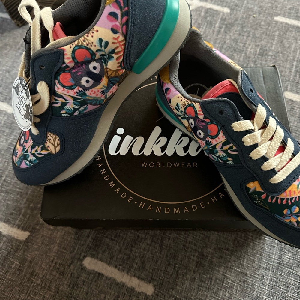 Inkkas Kids Navy and Multicolor Floral Sneakers- CALADIUM - VEGAN